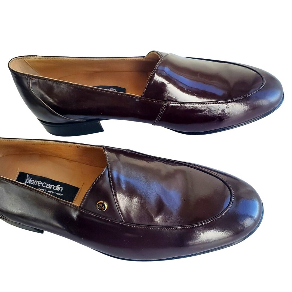 Pierre Cardin 70s Men Size 8 Brown Patent Leather Slip On Shoes Deadstock NWOT - Picture 2 of 12